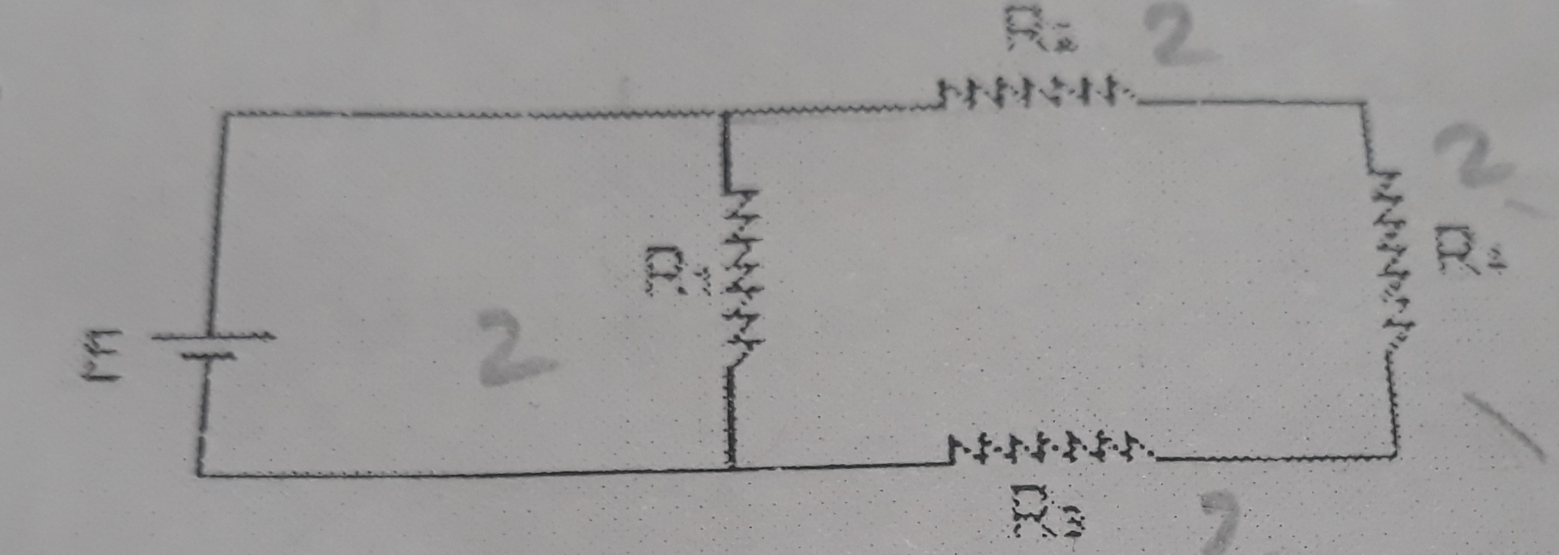 Question image for An ideal battery is connected to a circuit of fou